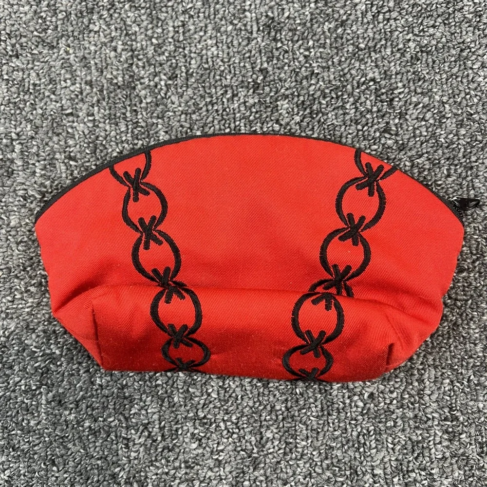 Punk Red Canvas Embroidered Chain Barbed Wire Cosmetic Makeup Bag Pouch OS